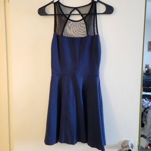 Illusion neckline blue skater dress